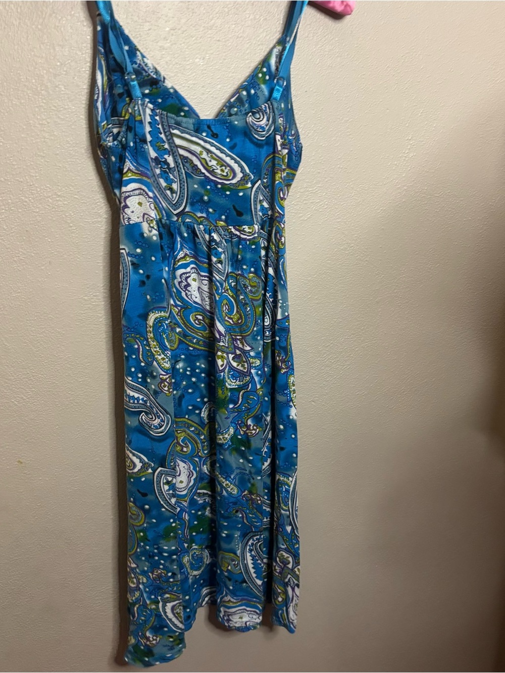 Y2K Derek Heart Blue Paisley Empire Waist Sundress Boho Beach Dress M Indie boho - Picture 6 of 7